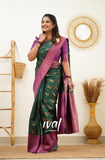 GREEN PURE SOFT SILK SAREE WITH OUTSTANDING BLOUSE PIECE